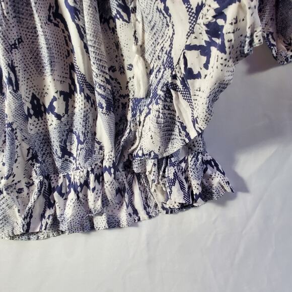 Blue Island Dress Small Snakeskin Print Long Sleeve Ruffle Hem Boho Chic - Picture 11 of 13